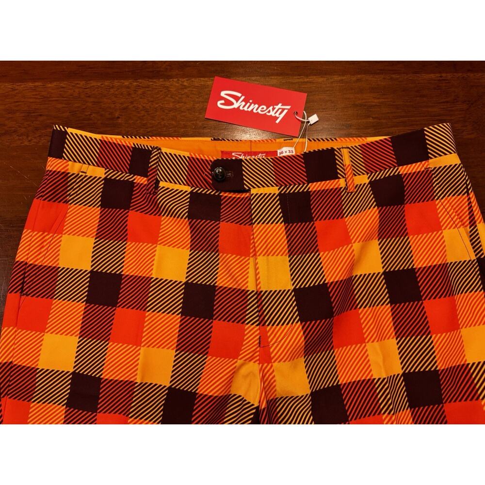 New 36 X 33 Shinesty Pants Orange Plaid Checkered Crazy Thanksgiving - Picture 2 of 7
